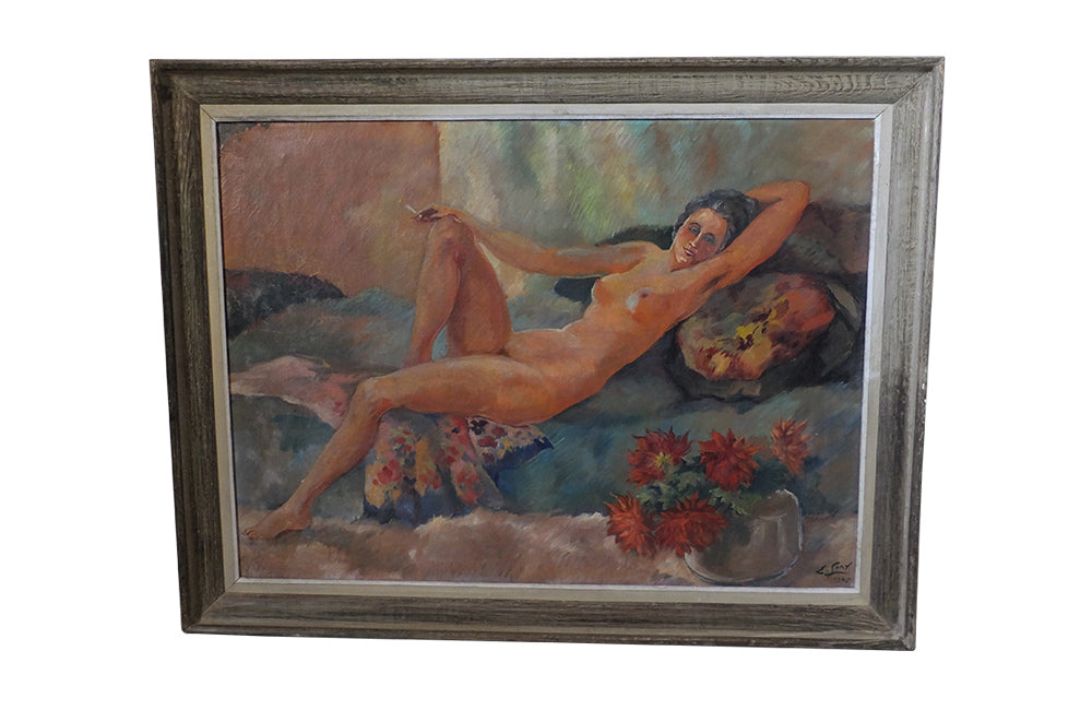 Large Signed Reclining Nude Painting - Oil on Canvas- Paintings- Signed Paintings- AD & PS Antiques