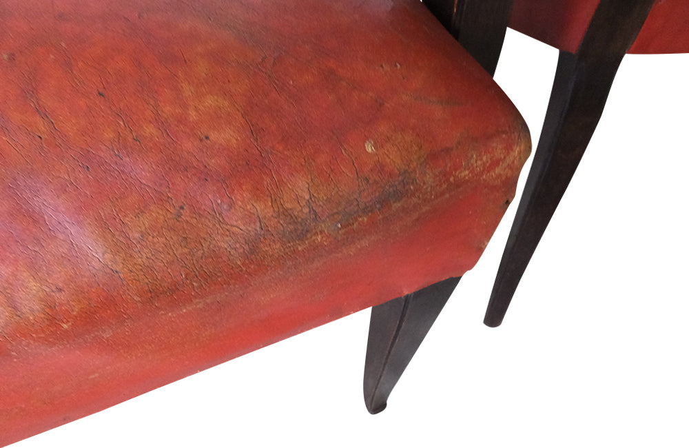 Red Leather Bridge Chairs-Vintage Armchairs-Mid Century Modern-French Antiques-Pair of Vintage Armchairs-Leather Seating-AD & PS Antiques