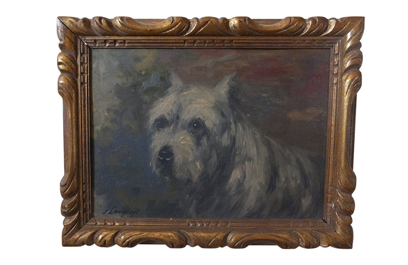 Signed Oil Painting  of A Scottie Dog - Dog Painting - Wall Art- Paintings - Antique Art-  Scottie Dog- AD & PS Antiques 