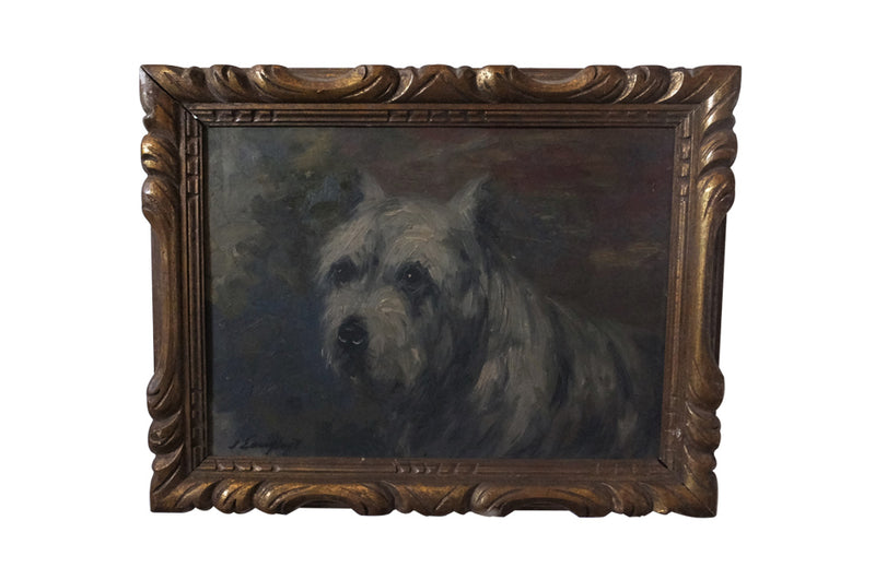 Signed Oil Painting  of A Scottie Dog - Dog Painting - Wall Art- PaintinSigned Oil Painting of A Scottie Dog - Dog Painting - Wall Art- Paintings - Antique Art- Scottie Dog- AD & PS Antiques gs - Antique Art- AD & PS Antiques 