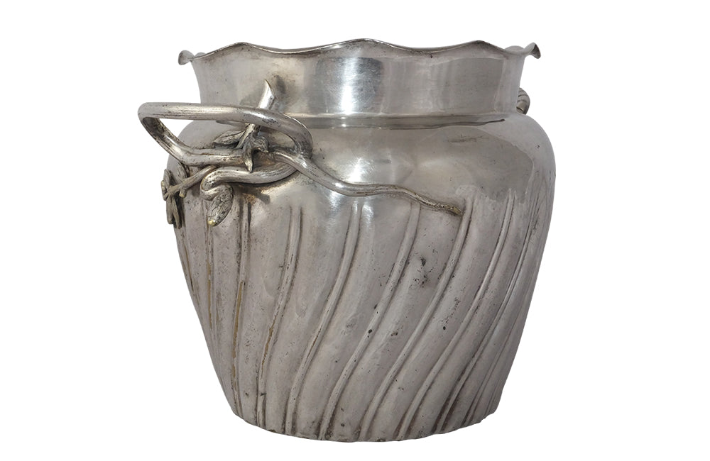 Silverplate Champagne Bucket with Serpent Handles-Silverplate Cache Pot-Decorative Accessories-French Antiques-AD & PS Antiques