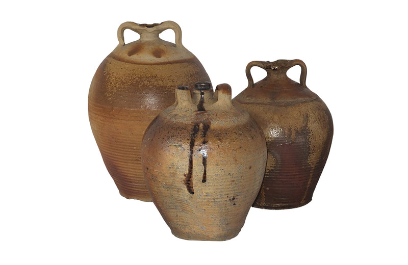 Collection of Three Stoneware Walnut Oil Pots-Stoneware-French Antique Pottery-Ceramics-Confit Pots-Stoneware-Decorative Antiques-French Antiques-Decorative Accessories-Kitchenalia-AD & PS Antiques