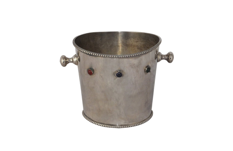 Silverplate Vintage Champagne Bucket With Cabochons-Vintage Silverplate Wine Cooler-Mid Century Modern Ice Bucket-Decorative Accessories-Fine Dining Accessories-AD & PS Antiques