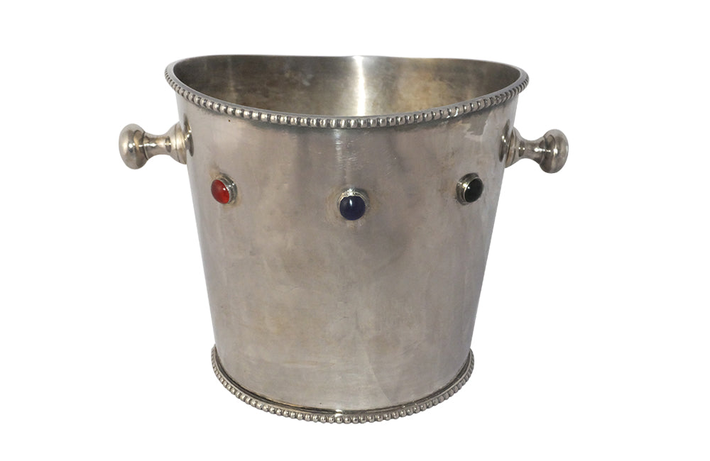 Silverplate Vintage Champagne Bucket With Cabochons-Vintage Silverplate Wine Cooler-Mid Century Modern Ice Bucket-Decorative Accessories-Fine Dining Accessories-AD & PS Antiques