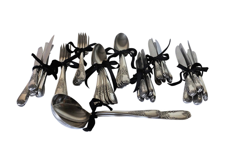 FRENCH FORTY-TWO PIECE SILVER PLATE CUTLERY SERVICE