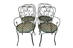 Set Of Four French Iron Green Garden Armchairs - French Garden Antiques - Garden Antiques - French Garden Chairs - AD & PS Antiques
