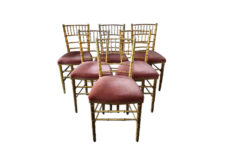 Set of Six Faux Bamboo Giltwood Chairs – Antique Theatre Chairs - Salon Chairs – Antique Side Chairs - French Antiques - Faux Bamboo – Decorative Antique Furniture - AD & PS Antiques