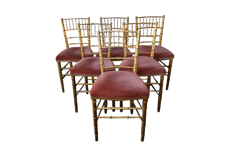 Set of Six Faux Bamboo Giltwood Chairs – Antique Theatre Chairs - Salon Chairs – Antique Side Chairs - French Antiques - Faux Bamboo – Decorative Antique Furniture - AD & PS Antiques