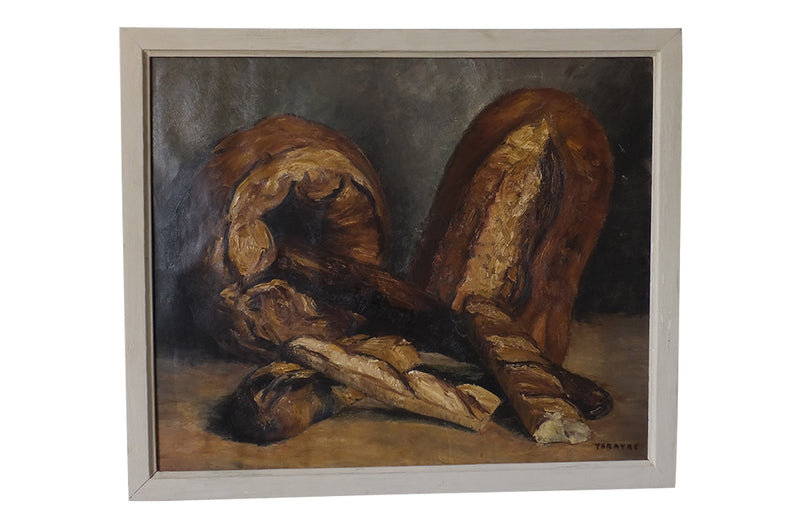  20th Century framed still life painting of bread loaves - Oil on paper. - Oil Painting - Signed Tarayre - Wall Art - French Decorative Antiques - Wall Decoration - Still Life Art - Antique Shops Tetbury - Signed by the artist,Tarayre - Decorative Antiques - AD & PS Antiques