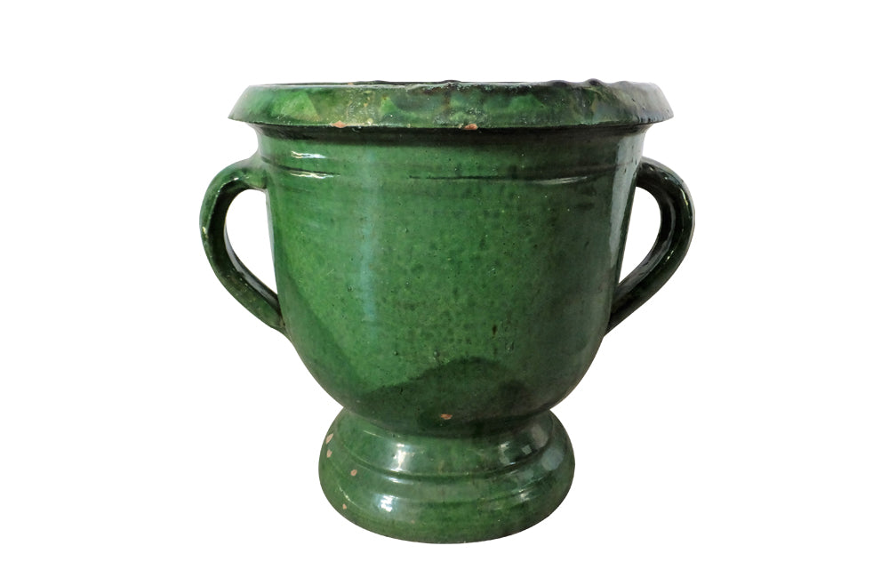 19th Century French Castelnaudary Green Glazed Pot - Castelnaudary Planters - Garden Antiques - Green Glazed Pottery - French Garden Antiques - Antique Shops Tetbury - AD & PS Antiques