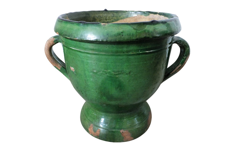 Early 20th Century French Castelnaudary Green Glazed Pot - Castelnaudary Planters - Garden Antiques - Green Glazed Pottery - French Garden Antiques - Antique Shops Tetbury - AD & PS Antiques