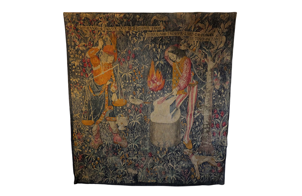 Large Wall Hanging 'Tubal Cain & Giohargus'-Tapestry-Wall Decoration-Wall Hanging-Decorative Accessories-Decorative Antiques-French Antiques-AD & PS Antiques