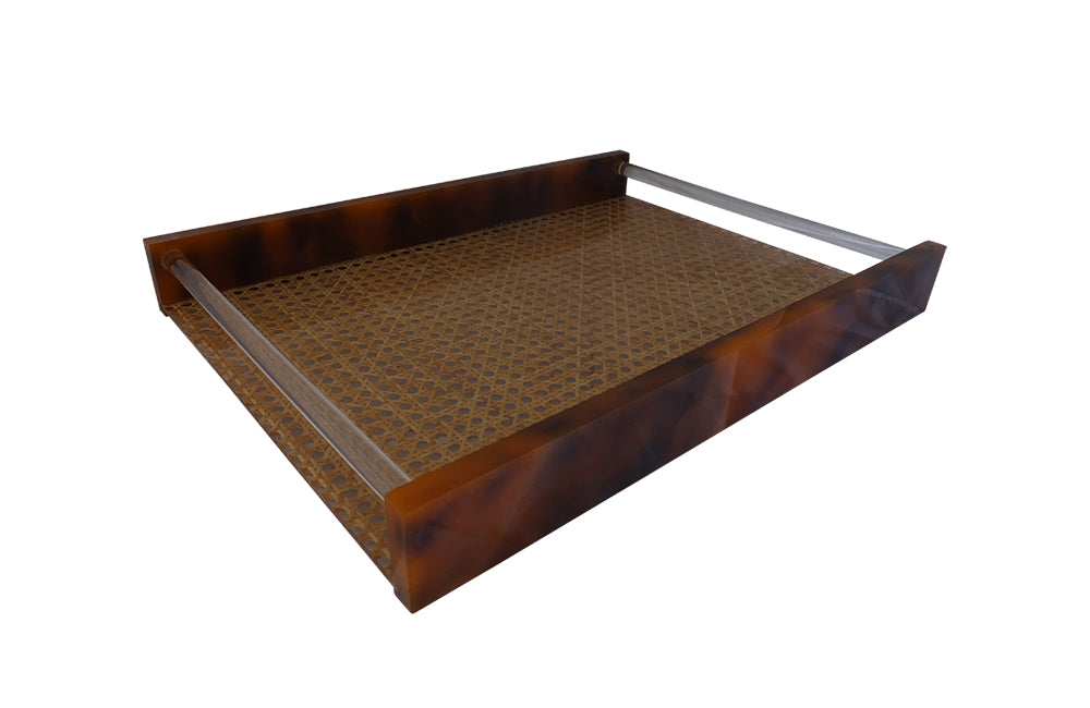 Large 1970's Lucite, Cane & Faux Tortoiseshell Tray-Dior Style-Mid Century Modern-French Vintage Accessories-Serving Tray-Decorative Accessories-Cocktail Tray-AD & PS Antiques