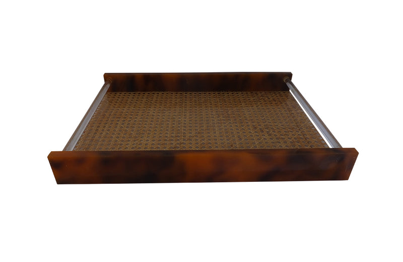 Large 1970's Lucite, Cane  & Faux Tortoiseshell Tray-Dior Style-Mid Century Modern-French Vintage Accessories-Serving Tray-Decorative Accessories-Cocktail Tray-AD & PS Antiques
