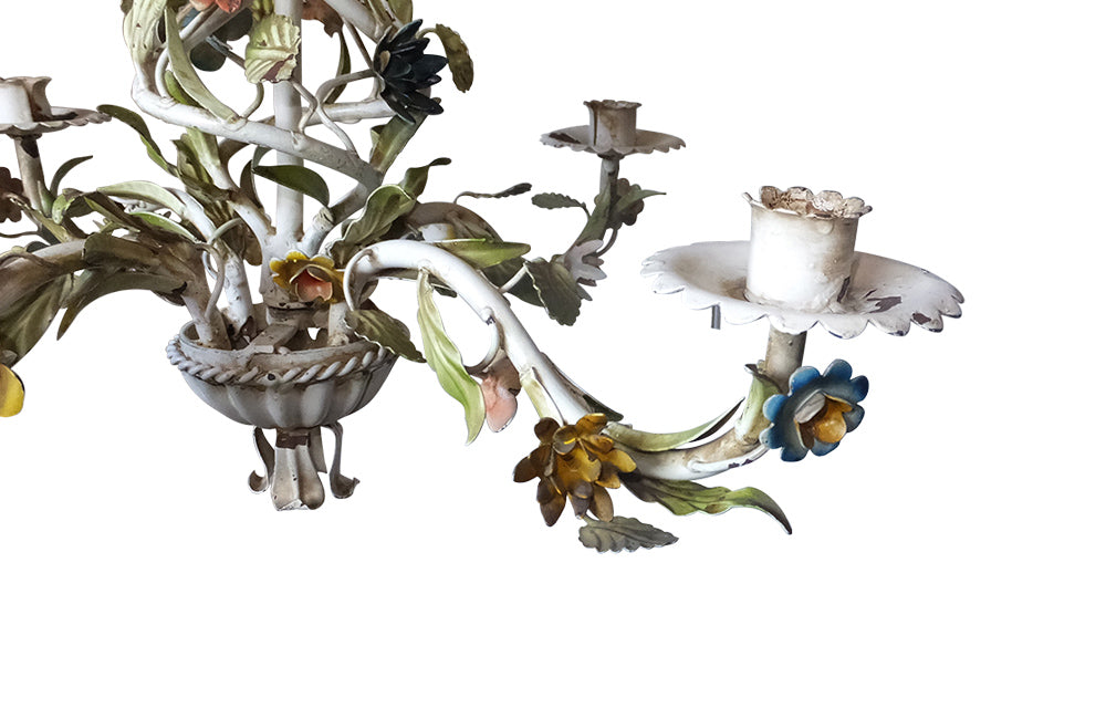 VINTAGE FLORAL TOLE CHANDELIER AD PS ANTIQUES AD PS Antiques