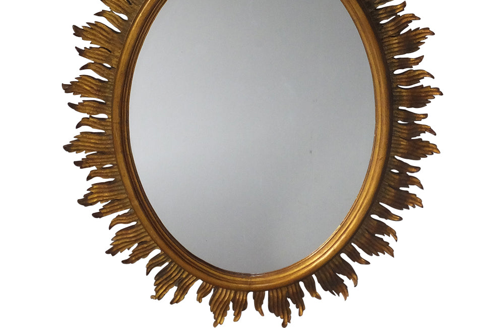 Large Oval Wooden Sunburst Mirror-Spanish Sunburst-Decorative Mirrors-Mirrors-AD & PS Antiques