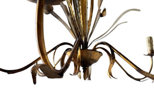Spanish Giltmetal Bulrush Chandelier - Mid Century Lightin - Spanish Vintage Lighting - Vintage Lighting - Vintage chandelier - Mid Century Chandelier - Lighting - Ferrocolor - Hanging Light - Gilt Metal - Antique Shops Tetbury - adpsantiques - AD & PS Antiques