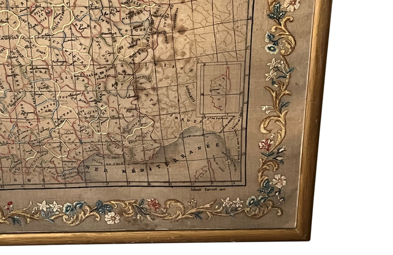 Framed Early 19th Century Silkwork French Map - French Decorative Antiques - Silkwork - Antique Textiles - Cartography - Decorative Antiques - Decorative Accessories - Wall Art - Wall decorations - Antique Needlework - Antique Maps - Antique Shope Tetbury - adpsantiques - AD & PS Antiques 