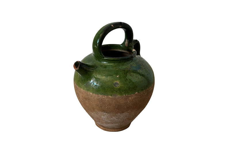 19th Century Green Glazed French Pottery Jug - Decorative Antiques - French Garden Antiques - Green Glazed Pottery - French Pottery Cruche -Decorative Antiques - French Decorative Antiques - Antique Shops Tetbury - Ceramics - AD & PS Antiques 