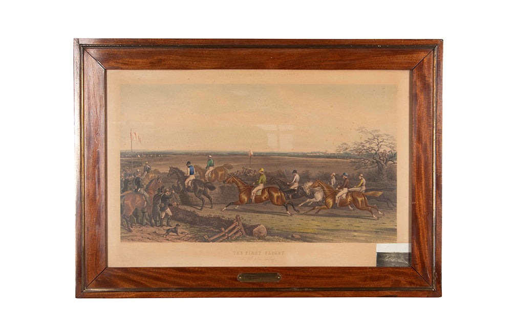 Large Framed Antique English Print 'The First Flight /All Plain Sailing' - Decorative Antiques - English Antiques - Military Collectibles - Horses - Equestrian Antiques - Antique Prints - Wall Art - English Antique Prints -  Rare prints - Antique Shops Tetbury - adpsantiques - AD & PS Antiques