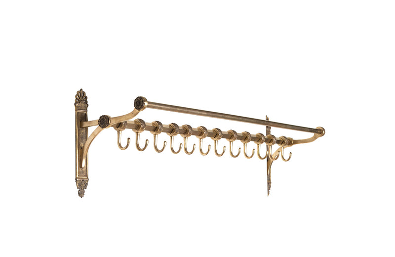Large French Neo-classical Revival Brass 12 Hook Wall Rack