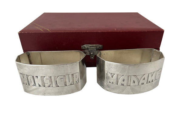 Pair of Art Deco Madame and Monsieur Napkin Rings - Decorative Antiques - Silverplate Napkin Rings - Decorative Accessories - Serviette Rings - Wedding Gigts - Mr & Mrs - Fine Dining Accessories - Silver Plate Accessories - Antique Shops Tetbury - Art Deco Antiques - adpsantiques - AD & PS Antiques