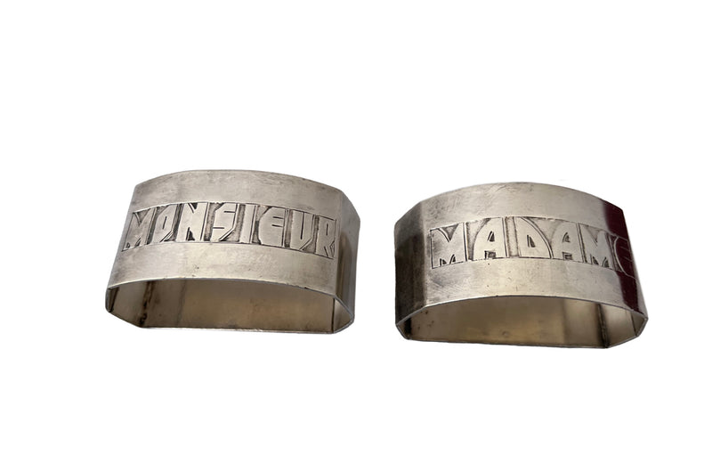 Pair of Art Deco Madame and Monsieur Napkin Rings - Decorative Antiques - Silverplate Napkin Rings - Decorative Accessories - Serviette Rings - Wedding Gigts - Mr & Mrs - Fine Dining Accessories - Silver Plate Accessories - Antique Shops Tetbury - Art Deco Antiques - adpsantiques - AD & PS Antiques