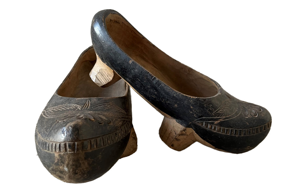 Pair Of French Wooden Clogs Freom The Bresse - Art Populaire - Folk Art - French Decorative Antiques - Decorative Accessories - Antique Shoes - Antique Shops Tetbury - adpsantiques - AD & PS Antiques