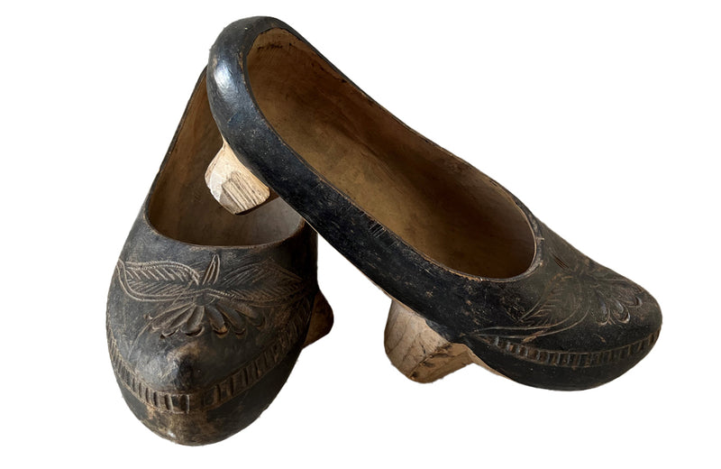 Pair Of French Wooden Clogs Freom The Bresse - Art Populaire - Folk Art  - French Decorative Antiques - Decorative Accessories - Antique Shoes - Antique Shops Tetbury - adpsantiques - AD & PS Antiques