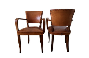 Pair Of French Vintage Leather Bridge Chairs - French Mid Century Furniture - Leather Chairs - Vintage Furniture - Armchairs - Mid Century Modern - Bridge Chairs - Office Chairs - Antique Shops Tetbury - adpsantiques - AD & PS Antiques