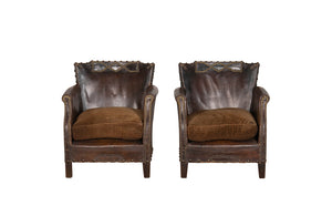 PAIR OF PETITE FRENCH LEATHER CLUB CHAIRS
