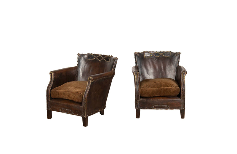 PAIR OF PETITE FRENCH LEATHER CLUB CHAIRS