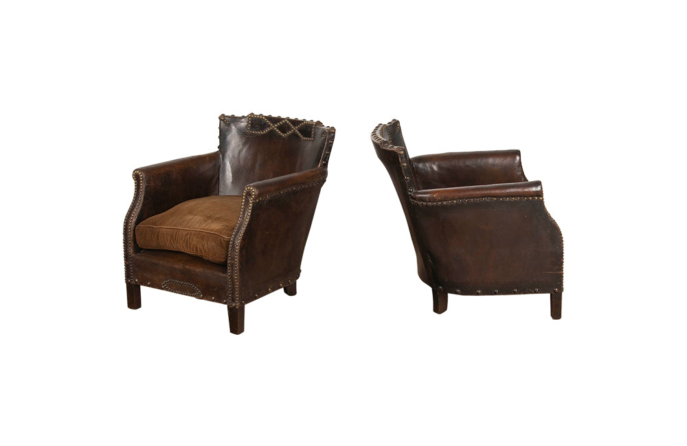 PAIR OF PETITE FRENCH LEATHER CLUB CHAIRS