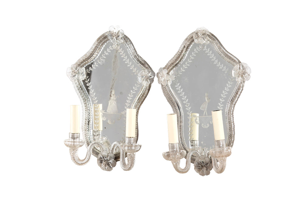 Pair Of Venetian Mirrored Appliques - Decorative Antique Lighting - Italian Antiques - Venetian Mirrors - Wall Lights - Appliques - Antique Shops Tetbury - adpsantiques - AD & PS Antiques