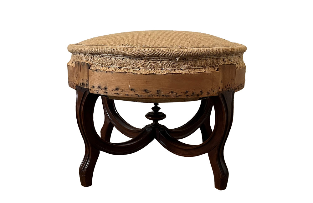 19th Century Round Walnut Stool - Antique Stool - French Antique Furniture - Antique Seating - Footstool - French Decorative Antiques - Round Stool - Antique Shops Tetbury - adpsantiques - AD & PS Antiques