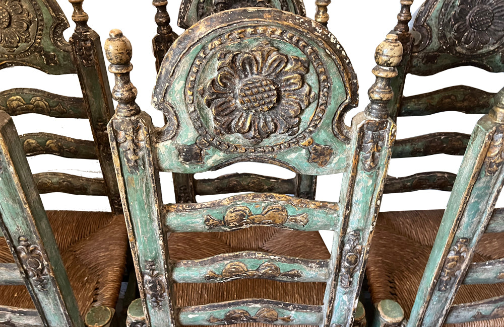 Set Of Six Catalonian Ladder Back Chairs - Spanish Polychrome Dining Chairs - Spanish Antique Furniture - Antique Dining Chairs - Dining Chairs - Antique Shops Tetbury - adpsantiques - AD & PS Antiques