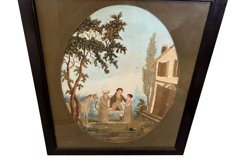 Framed Early 19th Century Silkwork 'The Homecoming' - Silkwork Embridery - French Decorative Antiques - French Artwork - Countryhouse Antiques - Wall Decoration - Wall Art - Decorative Accessories - Antique Shops Tetbury - adpsantiques - AD & PS Antiques- 