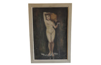Small French Painting of a Female Nude Holding a Water Urn-Nude Painting-Small Painting-Antique Painting -French Painting-Antique Art-Wall Decoration-Symbolic Art-Wall Decoration-Wall Art-AD & PS Antiques