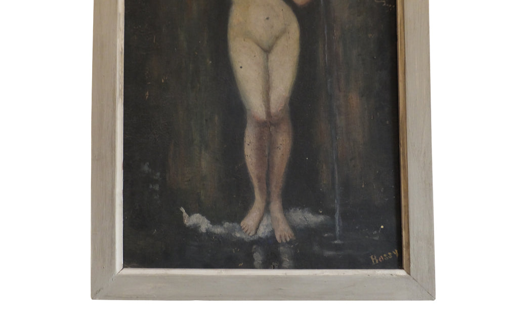 Small French Painting of a Female Nude Holding a Water Urn-Nude Painting-Small Painting-Antique Painting -French Painting-Antique Art-Wall Decoration-Symbolic Art-Wall Decoration-Wall Art-AD & PS Antiques