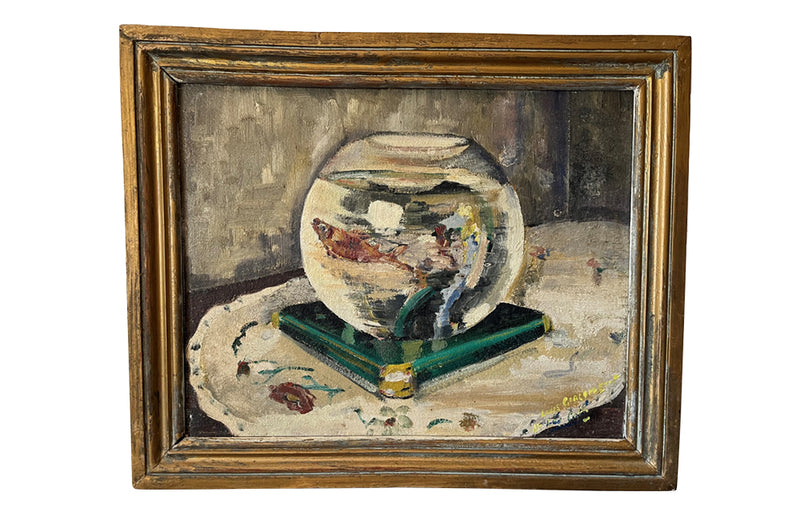 French Still Life Painting Of A Goldfish Bowl - French Decorative Antiques - French Art - French Paintings - Still Life Paintings - Modern Art - Wall Art - Wall Decoration - Fish Art - Antique Shops Tetbury - adpsantiques - AD & PS Antiques