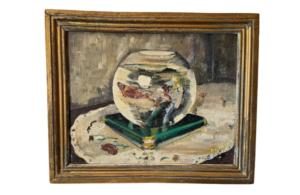 French Still Life Painting Of A Goldfish Bowl - French Decorative Antiques - French Art - French Paintings - Still Life Paintings - Modern Art - Wall Art - Wall Decoration - Fish Art - Antique Shops Tetbury - adpsantiques - AD & PS Antiques