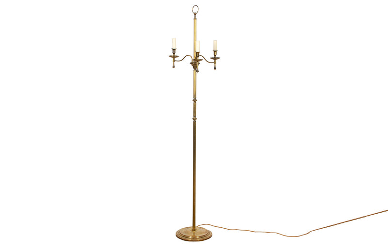 TALL FRENCH BRASS REEDED FLOOR LAMP - Main Image